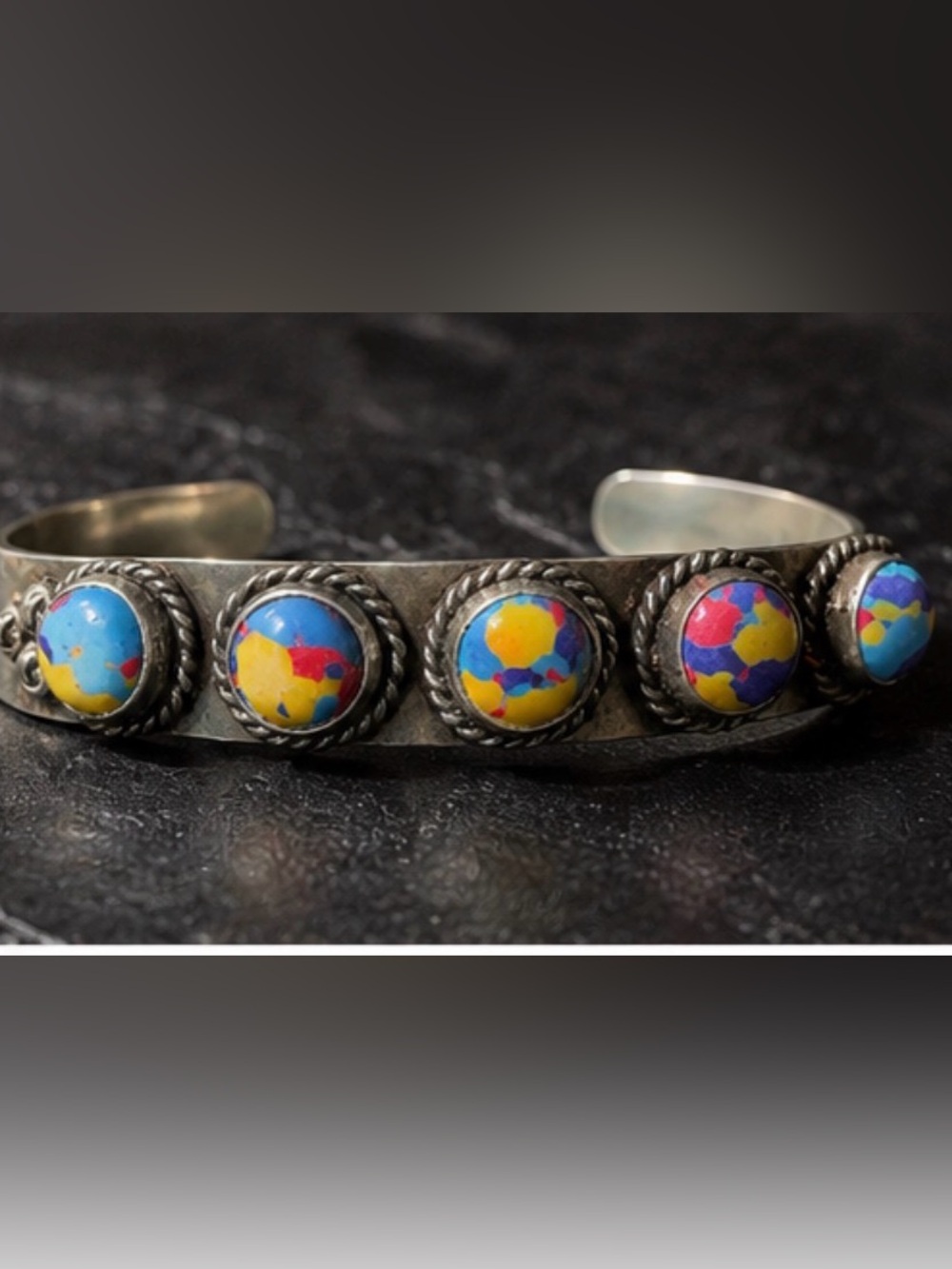 Multicolor Stone Sterling-Style Cuff Bracelet